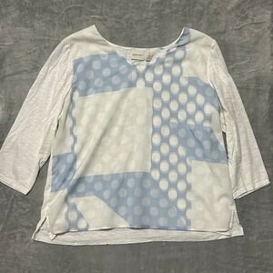 Zenergy by Chico's Top Blue White Polka Dot Geometric 3/4 Sleeve Women's‎ Size 2